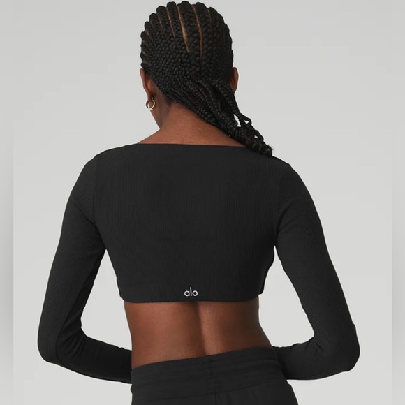 💥ALO YOGA / Ribbed ‘Define’ Long Sleeve Bra Top / 🖤Black / Large / NWT !! 🤩 - Picture 3 of 6